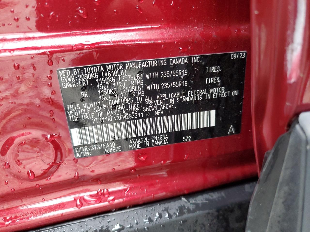 2023 TOYOTA RAV4 LIMITED VIN:2T3Y1RFVXPW293211