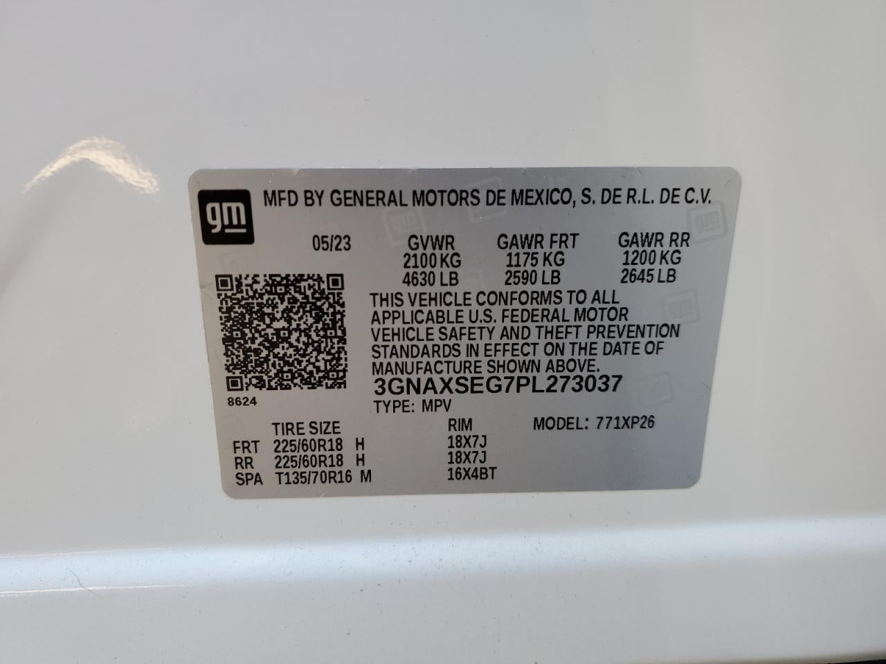 2023 CHEVROLET EQUINOX LS VIN:3GNAXSEG7PL273037