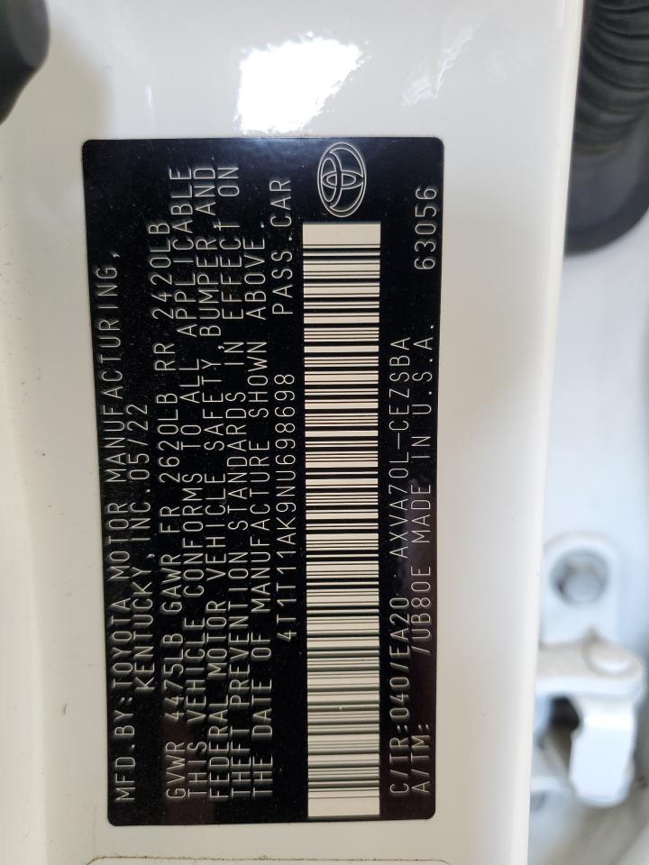 2022 TOYOTA CAMRY SE VIN:4T1T11AK9NU698698