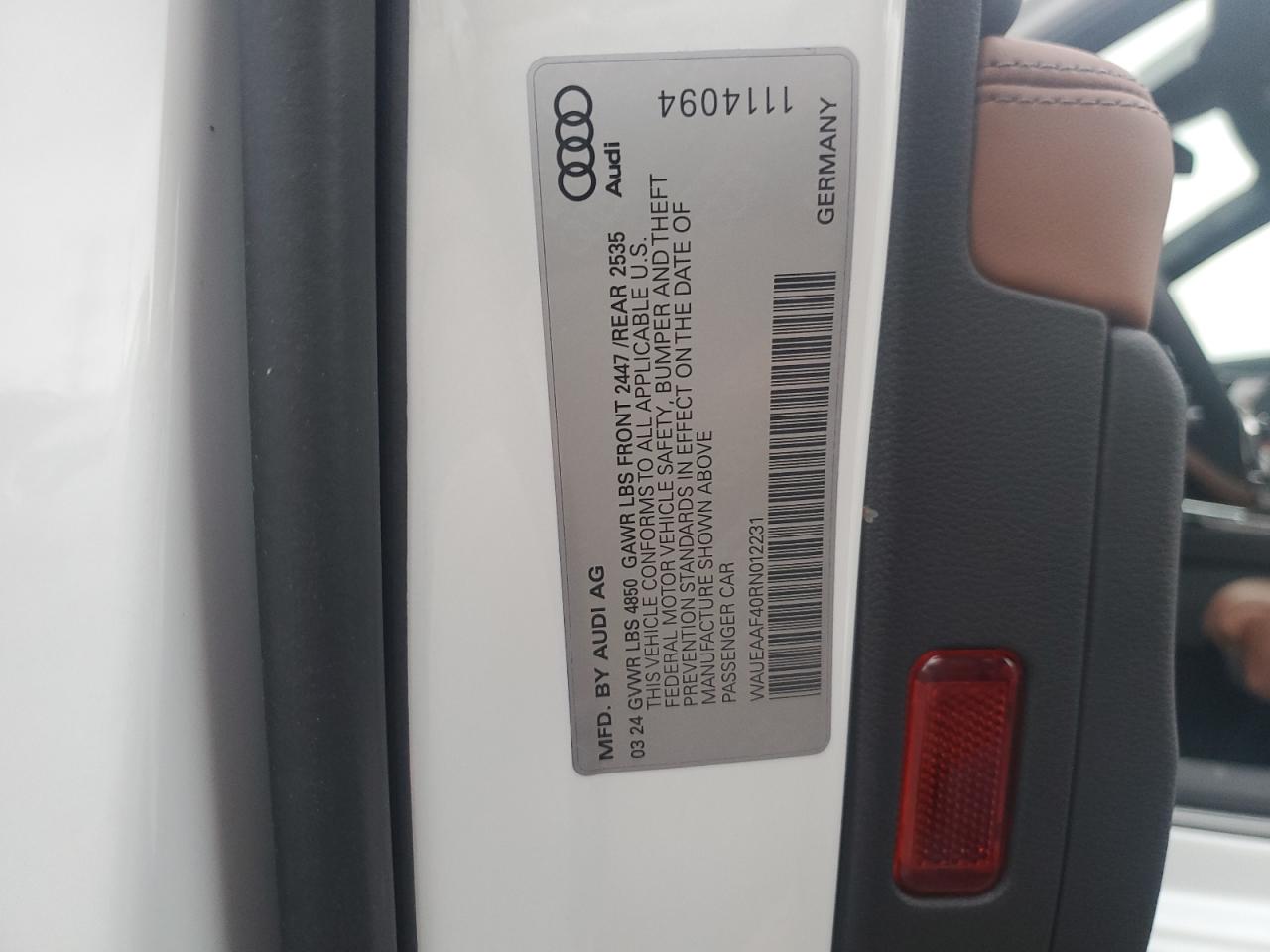 2024 AUDI A4 PREMIUM PLUS 45 VIN:WAUEAAF40RN012231