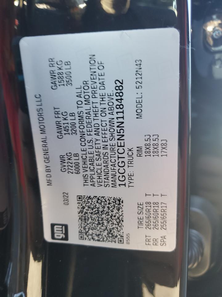 2022 CHEVROLET COLORADO LT VIN:1GCGTCEN5N1184882