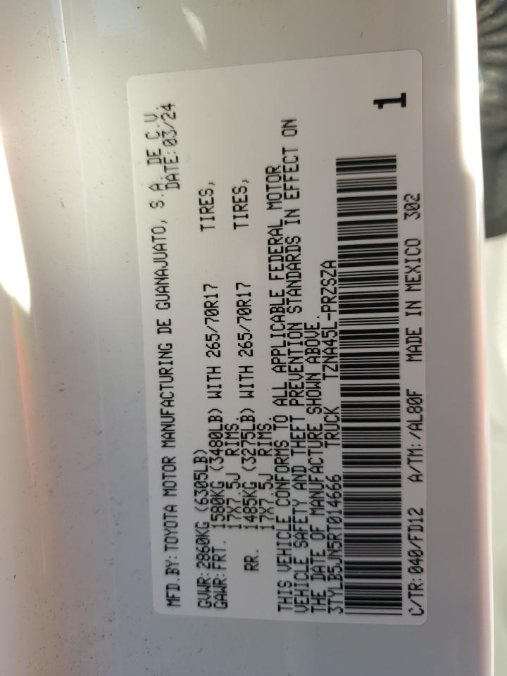 2024 TOYOTA TACOMA DOUBLE CAB VIN:3TYLB5JN5RT014666