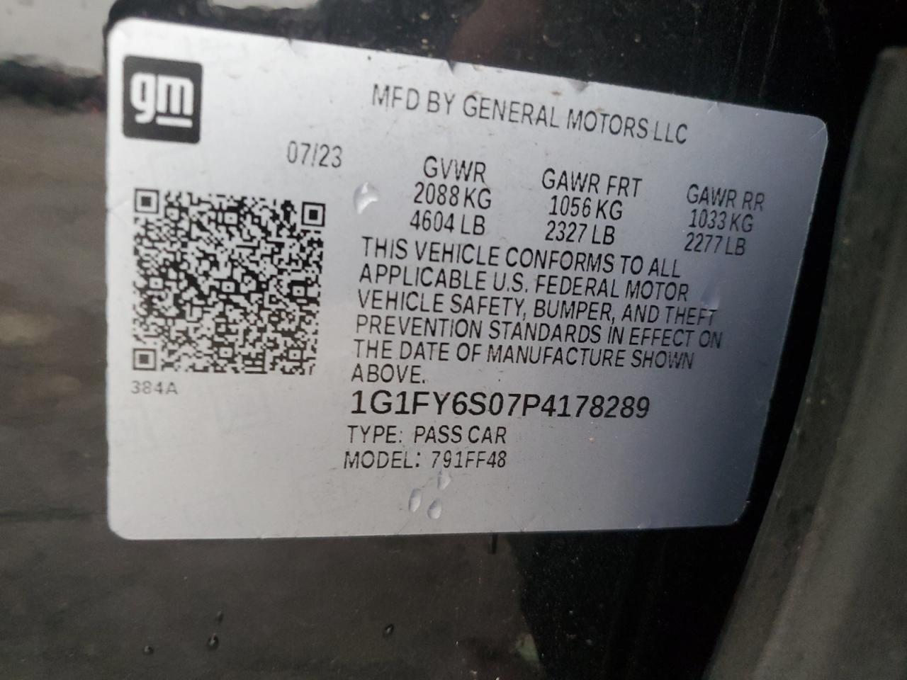 2023 CHEVROLET BOLT EUV LT VIN:1G1FY6S07P4178289