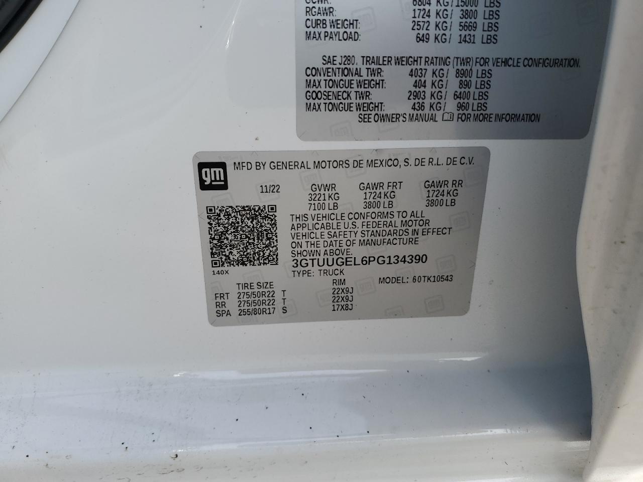 2023 GMC SIERRA K1500 DENALI VIN:3GTUUGEL6PG134390