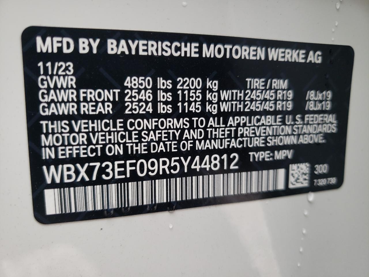 2024 BMW X1 XDRIVE28I VIN:WBX73EF09R5Y44812