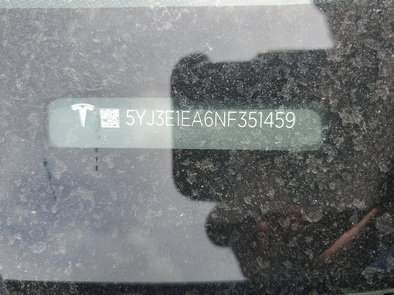 2022 TESLA MODEL 3  VIN:5YJ3E1EA6NF351459