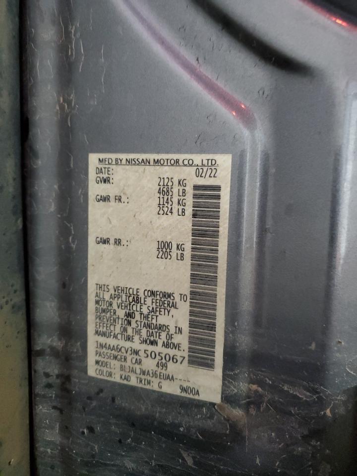 2022 NISSAN MAXIMA SV VIN:1N4AA6CV3NC505067