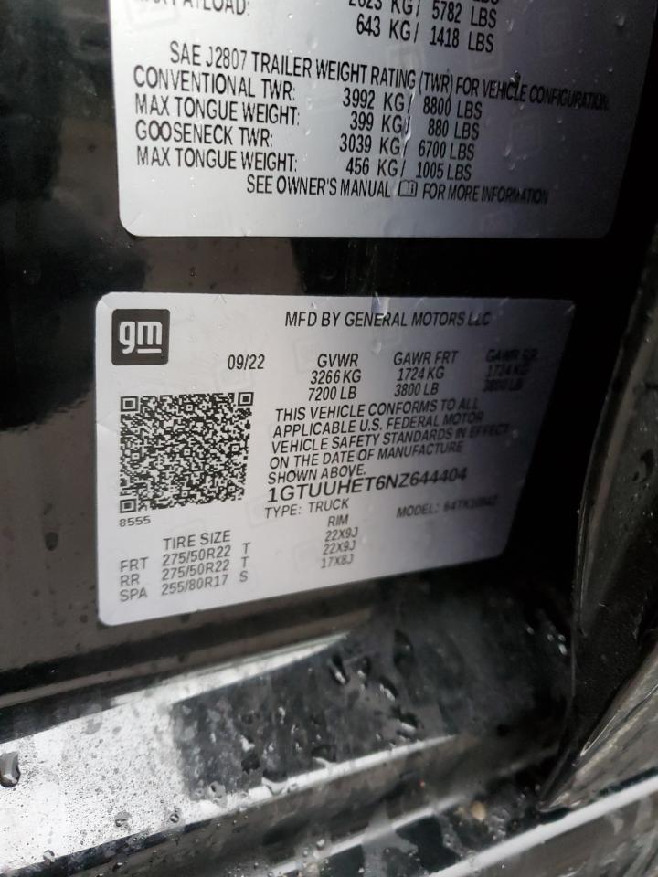 2022 GMC SIERRA K1500 DENALI ULTIMATE VIN:1GTUUHET6NZ644404