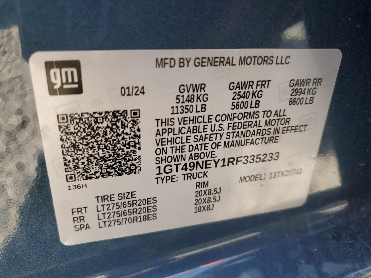 2024 GMC SIERRA K2500 SLT VIN:1GT49NEY1RF335233