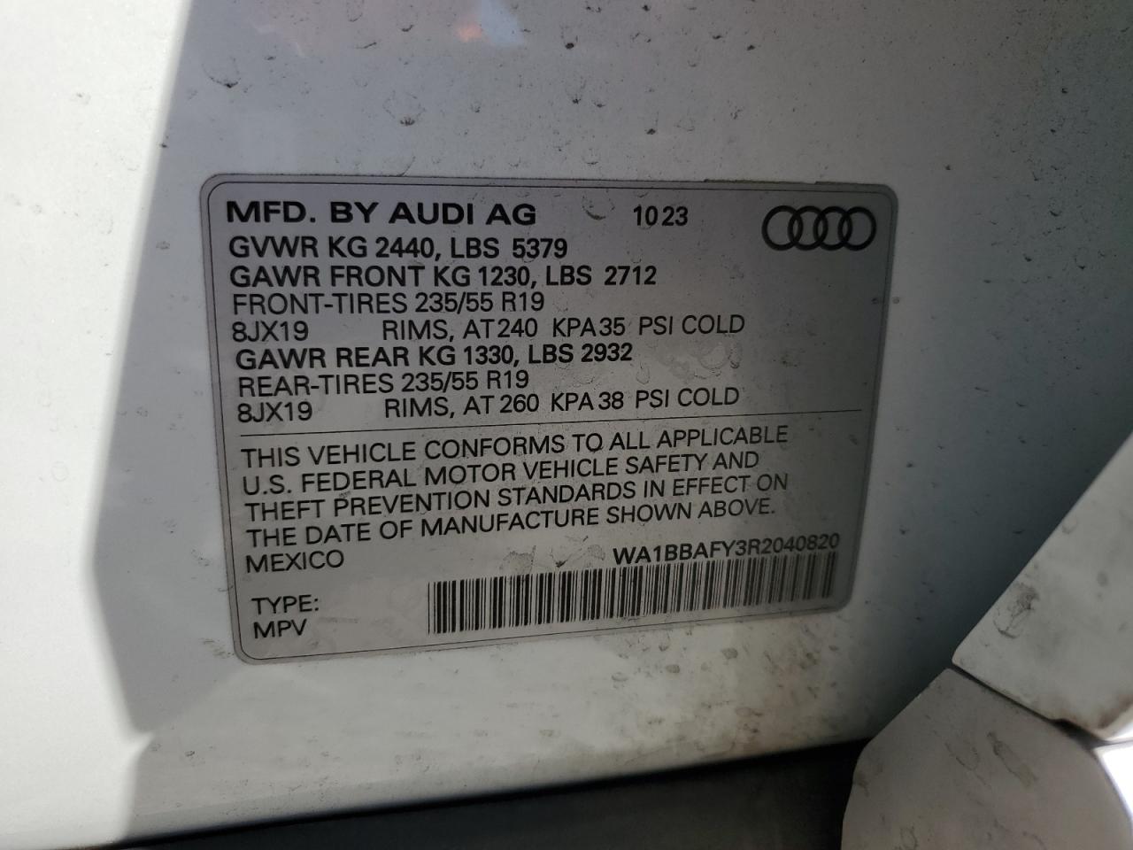 2024 AUDI Q5 PREMIUM PLUS 40 VIN:WA1BBAFY3R2040820