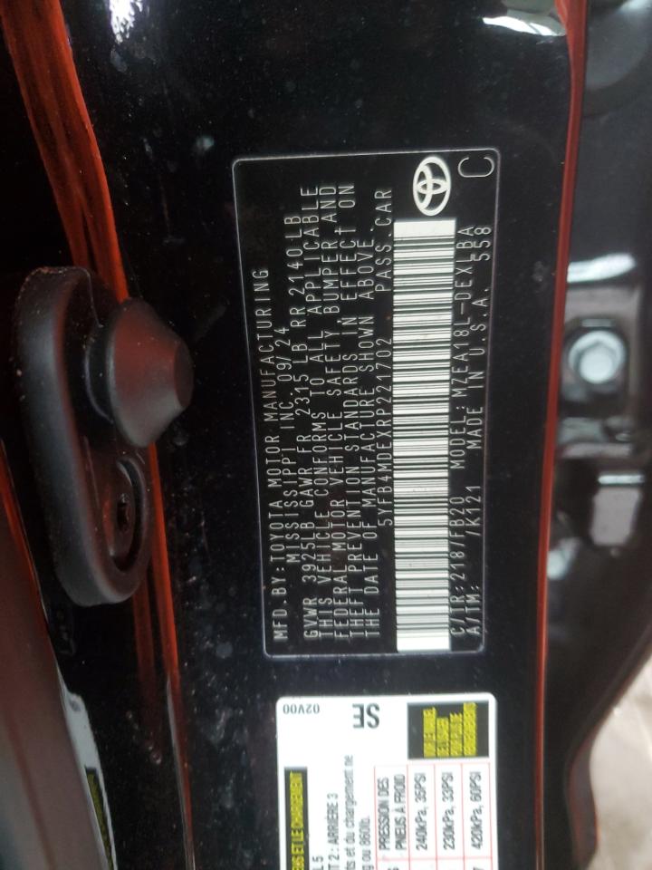 2024 TOYOTA COROLLA LE VIN:5YFB4MDEXRP221702