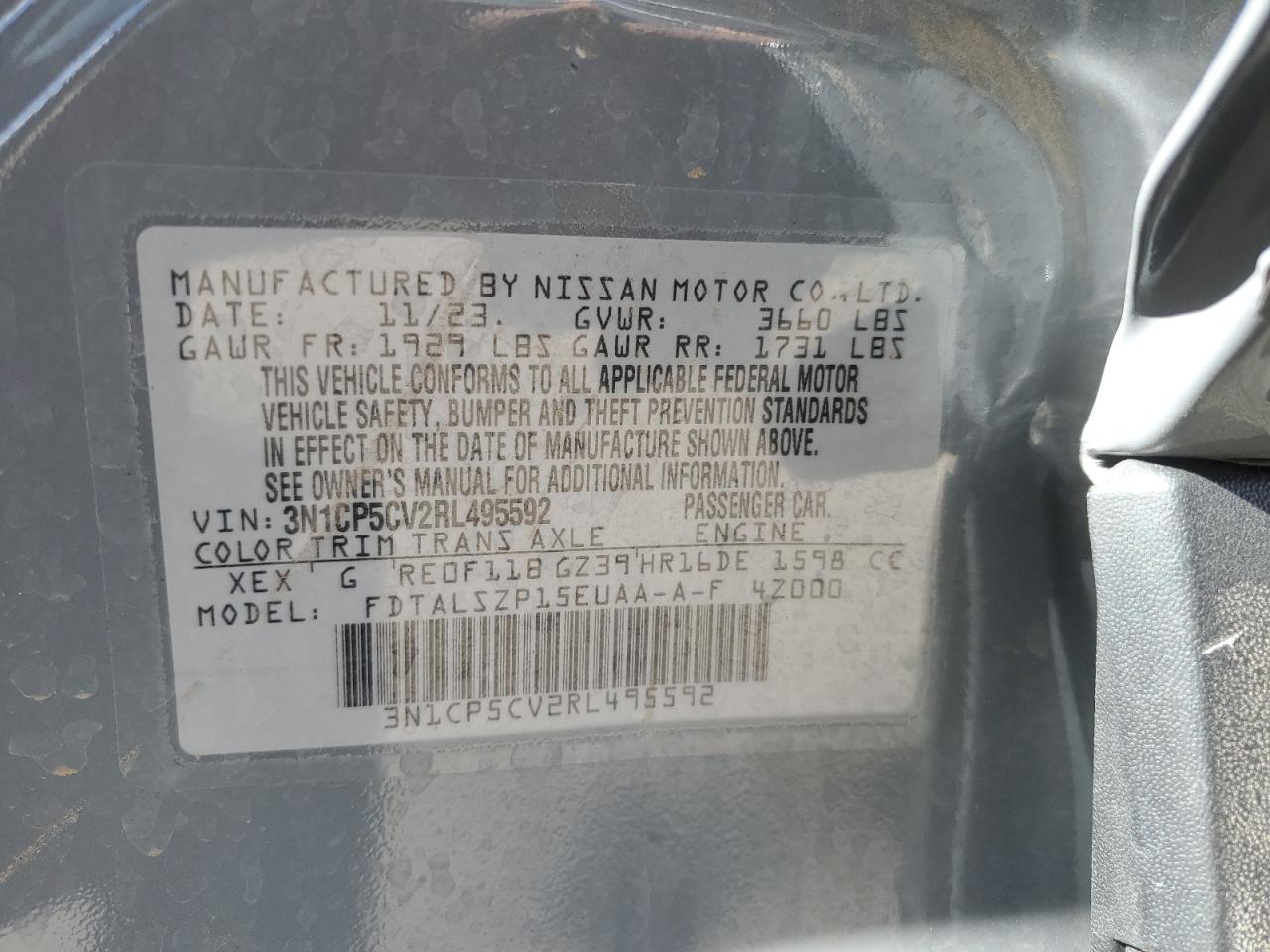 2024 NISSAN KICKS SV VIN:3N1CP5CV2RL495592