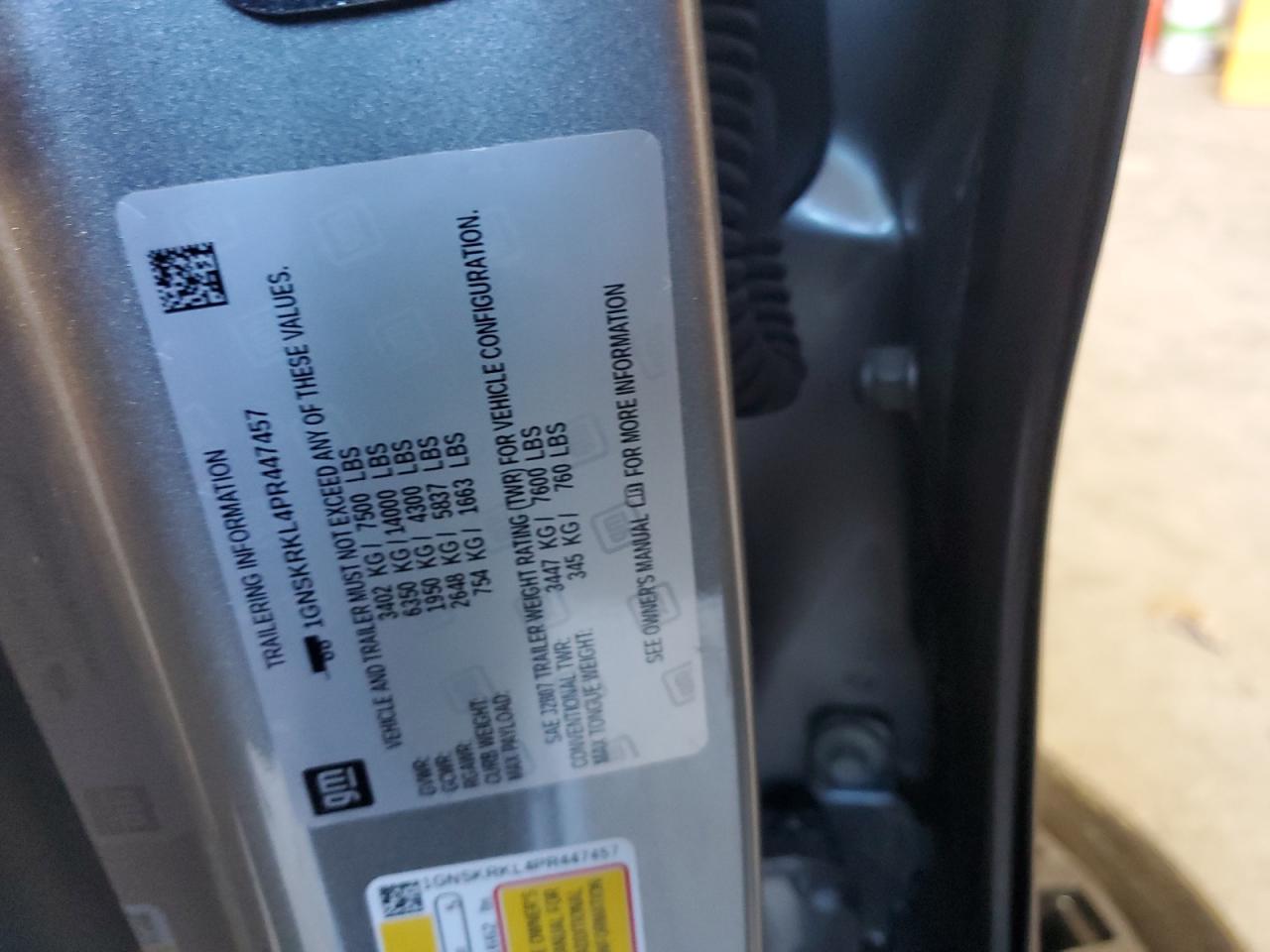 2023 CHEVROLET TAHOE K1500 RST VIN:1GNSKRKL4PR447457