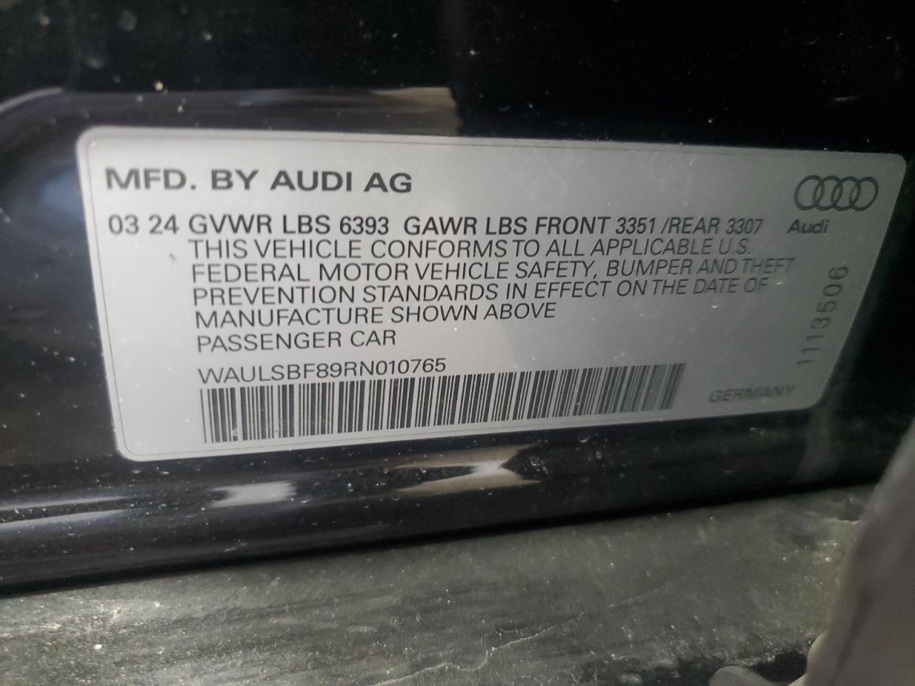 2024 AUDI S8  VIN:WAULSBF89RN010765