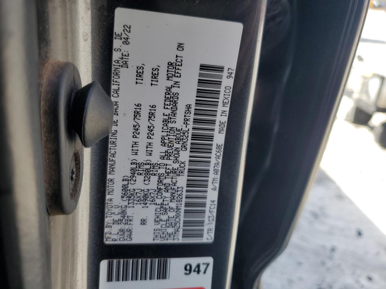 2022 TOYOTA TACOMA DOUBLE CAB VIN:3TMAZ5CNXNM182633