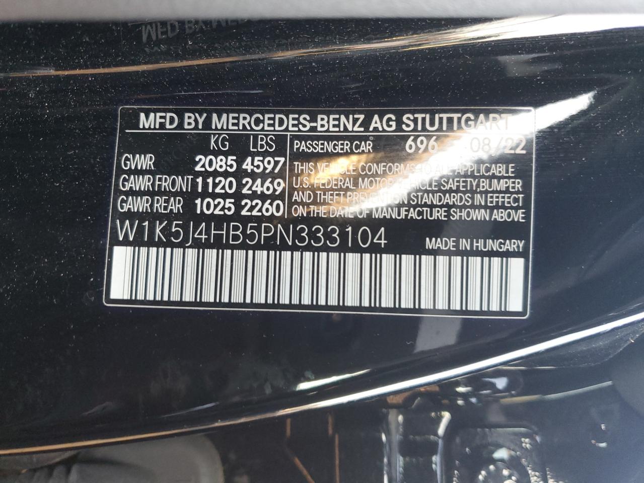 2023 MERCEDES-BENZ CLA 250 4MATIC VIN:W1K5J4HB5PN333104