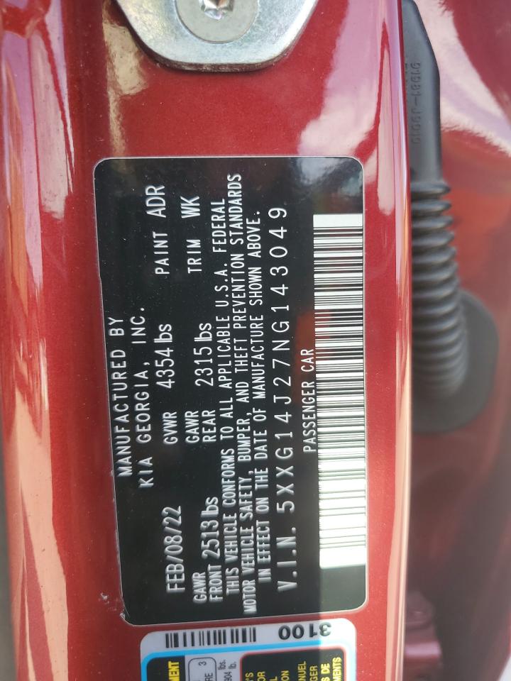 2022 KIA K5 LXS VIN:5XXG14J27NG143049