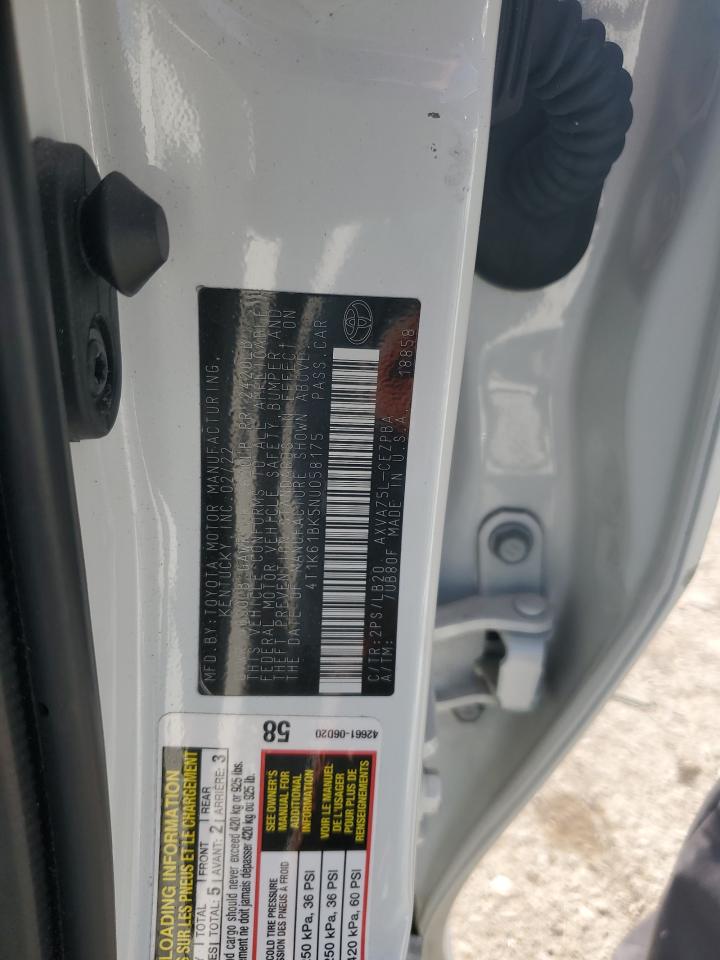 2022 TOYOTA CAMRY XSE VIN:4T1K61BK5NU058175