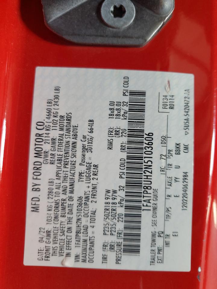 2022 FORD MUSTANG  VIN:1FATP8UH2N5103606