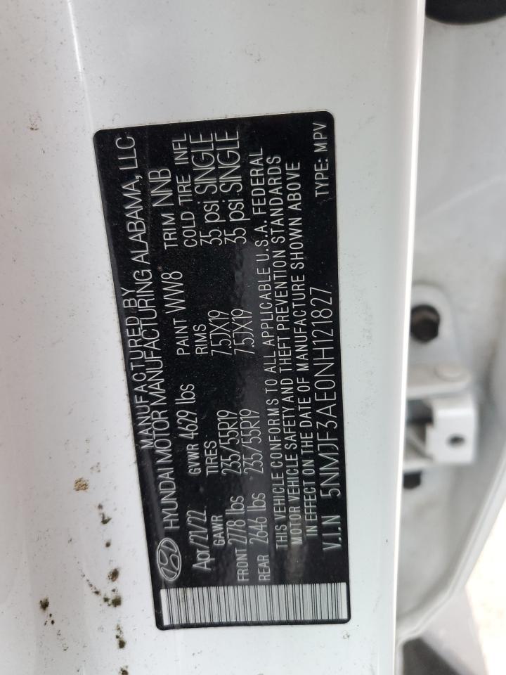 2022 HYUNDAI TUCSON SEL VIN:5NMJF3AE0NH121827