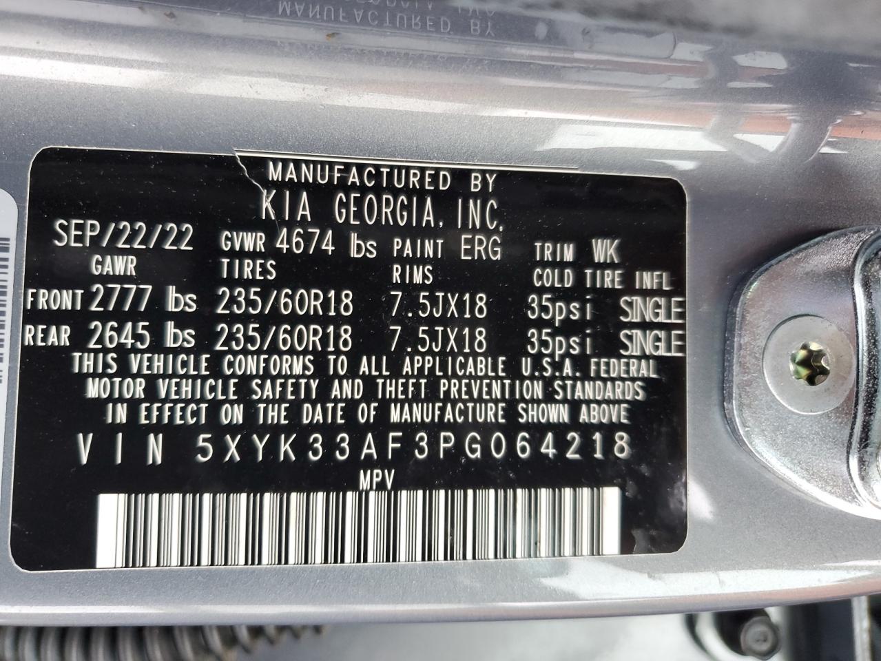 2023 KIA SPORTAGE EX VIN:5XYK33AF3PG064218
