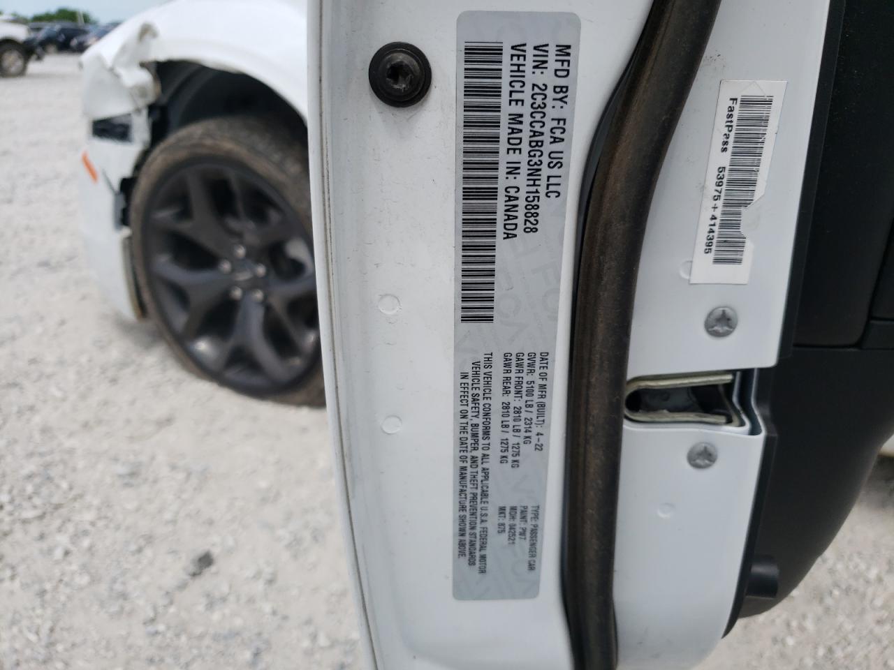 2022 CHRYSLER 300 S VIN:2C3CCABG3NH158828