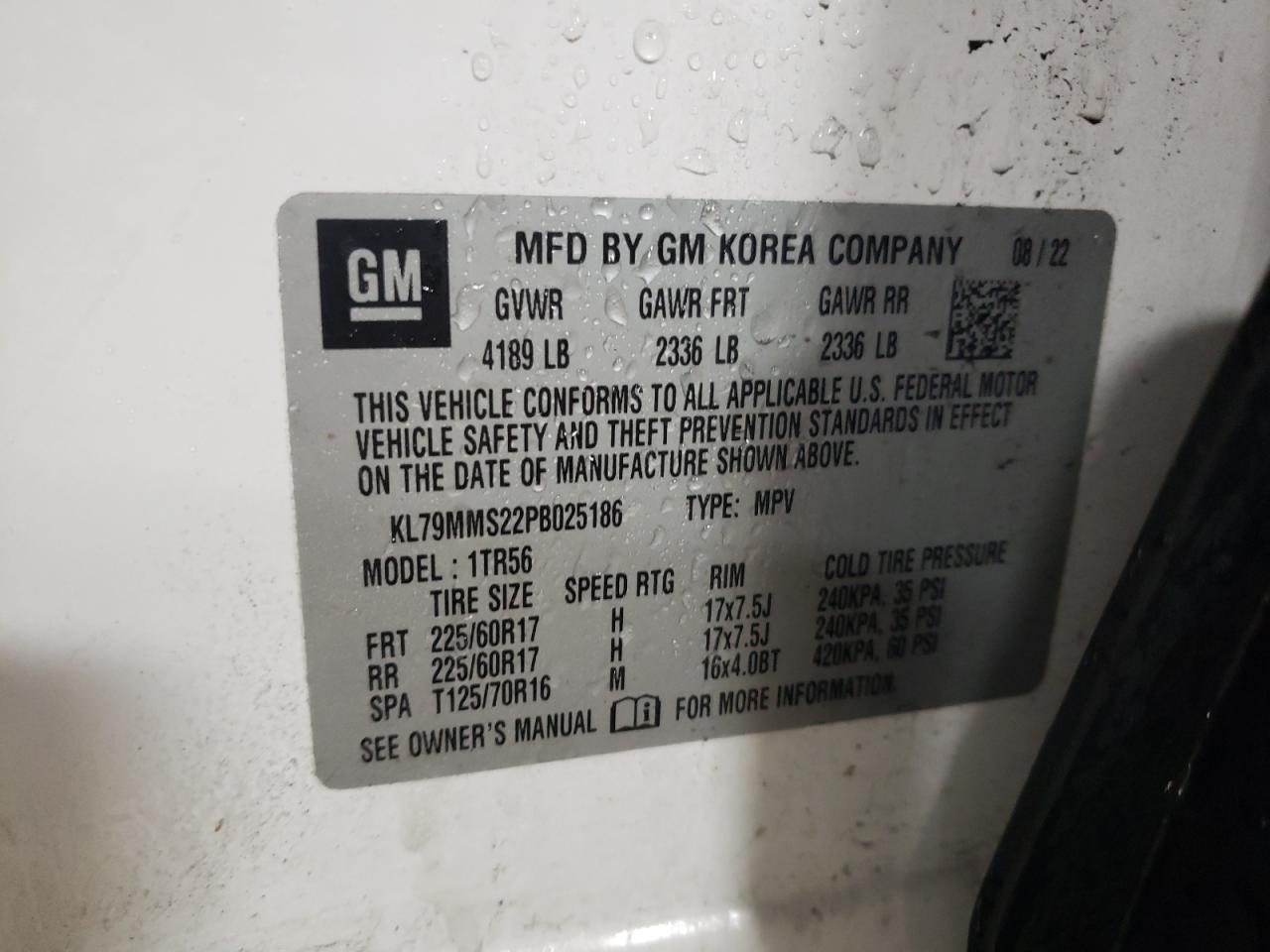 2023 CHEVROLET TRAILBLAZER LS VIN:KL79MMS22PB025186