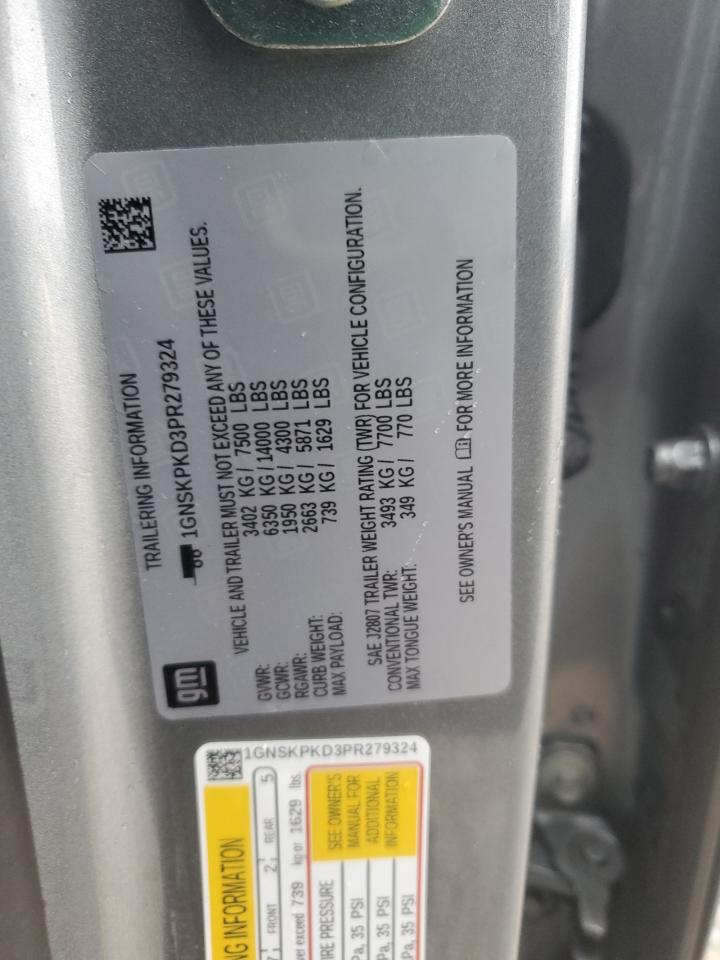 2023 CHEVROLET TAHOE K1500 Z71 VIN:1GNSKPKD3PR279324