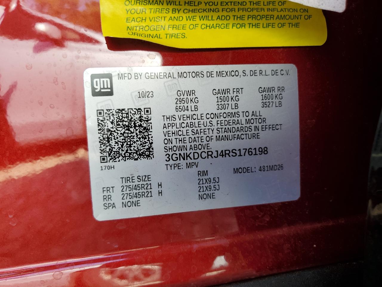 2024 CHEVROLET BLAZER RS VIN:3GNKDCRJ4RS176198