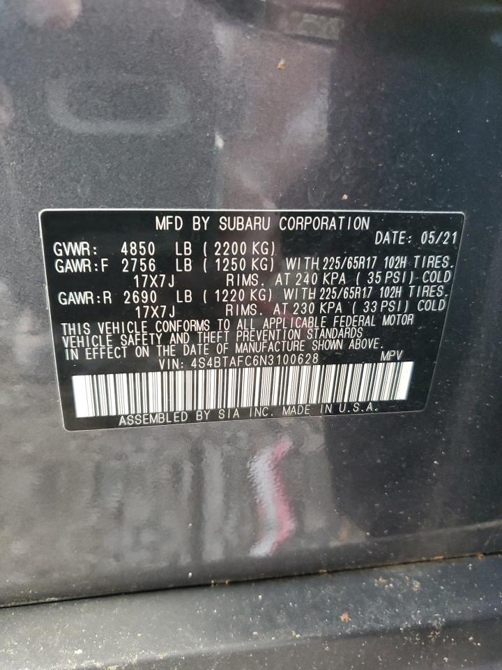 2022 SUBARU OUTBACK PREMIUM VIN:4S4BTAFC6N3100628