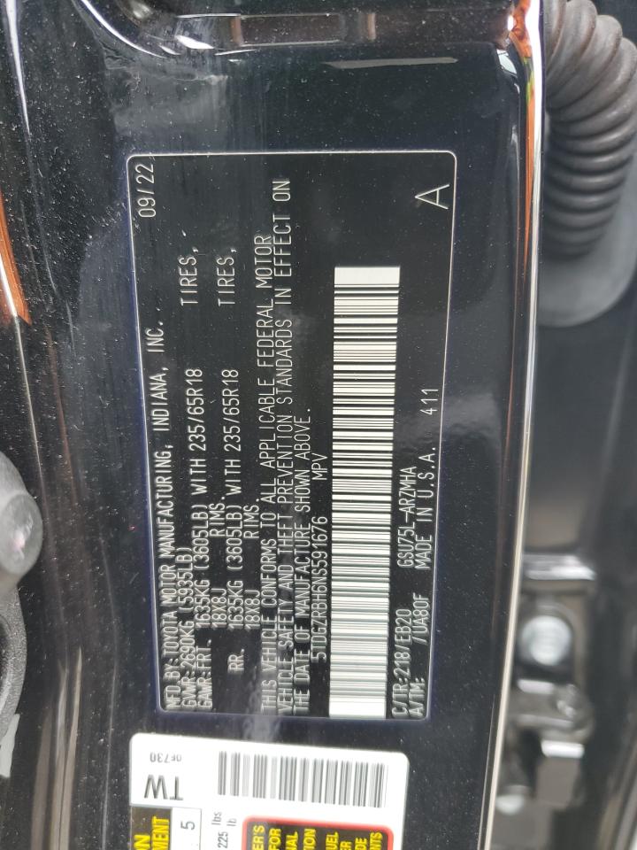 2022 TOYOTA HIGHLANDER XLE VIN:5TDGZRBH6NS591676