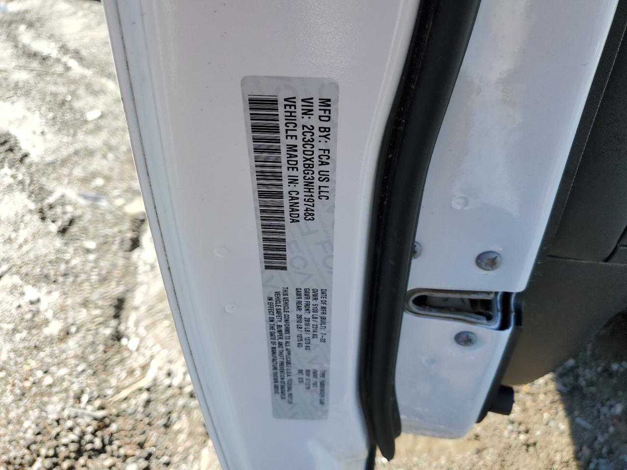 2022 DODGE CHARGER SXT VIN:2C3CDXBG3NH197483