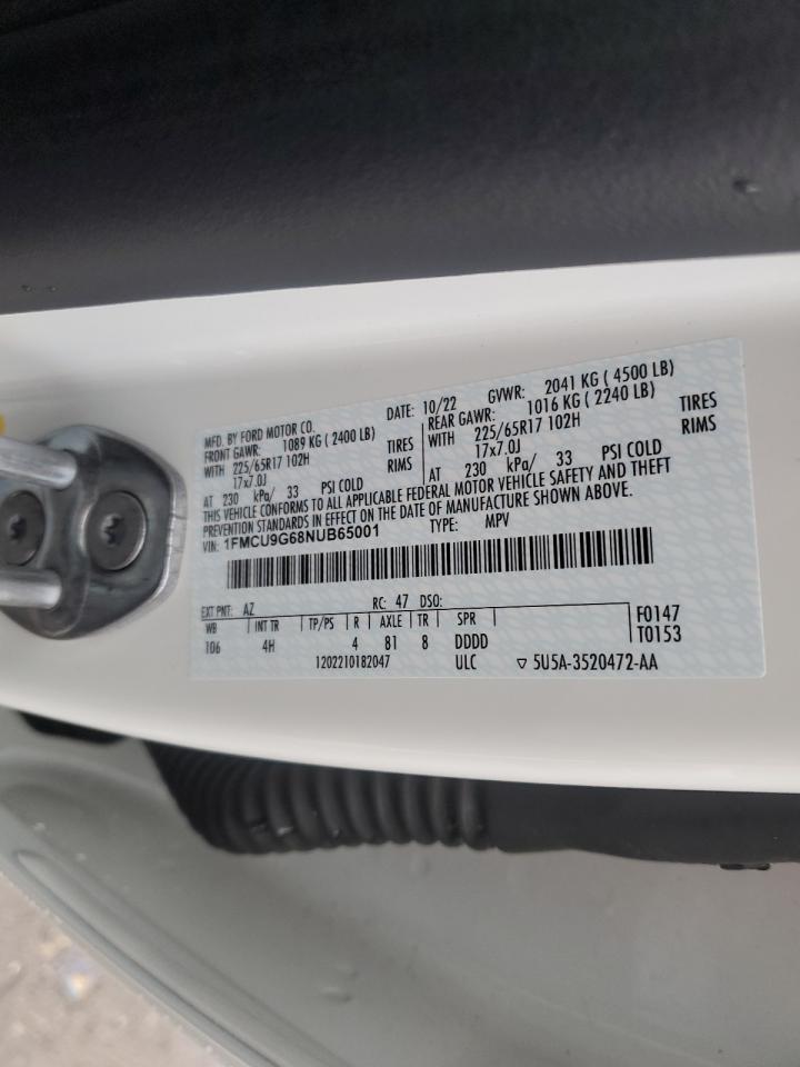 2022 FORD ESCAPE SE VIN:1FMCU9G68NUB65001