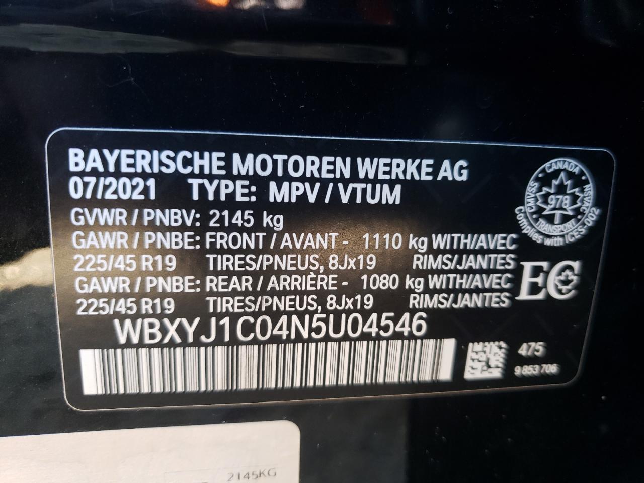 2022 BMW X2 XDRIVE28I VIN:WBXYJ1C04N5U04546
