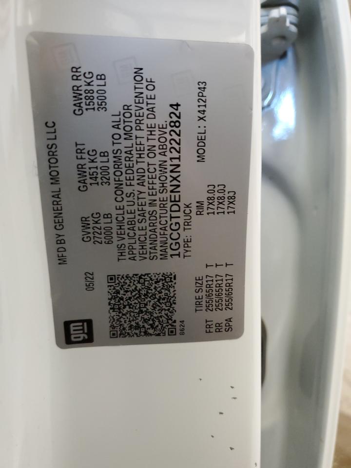 2022 CHEVROLET COLORADO Z71 VIN:1GCGTDENXN1222824