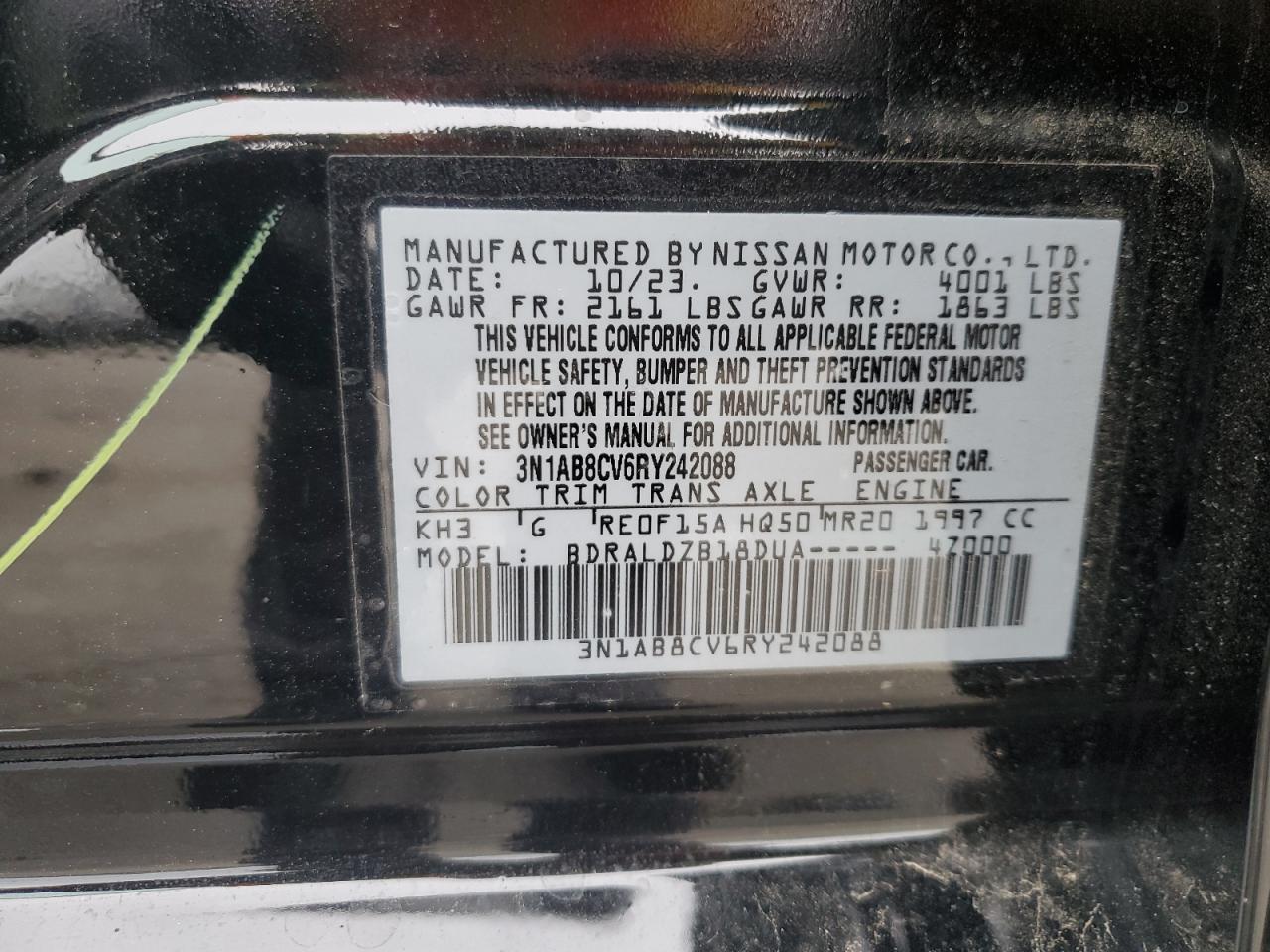 2024 NISSAN SENTRA SV VIN:3N1AB8CV6RY242088