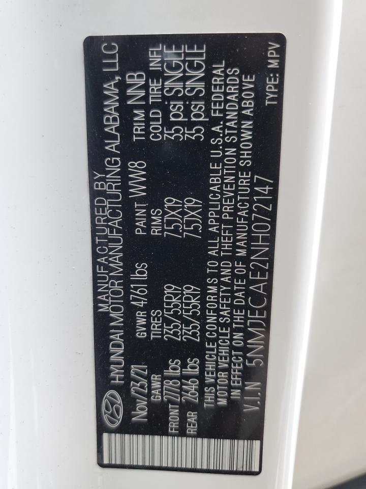 2022 HYUNDAI TUCSON LIMITED VIN:5NMJECAE2NH072147