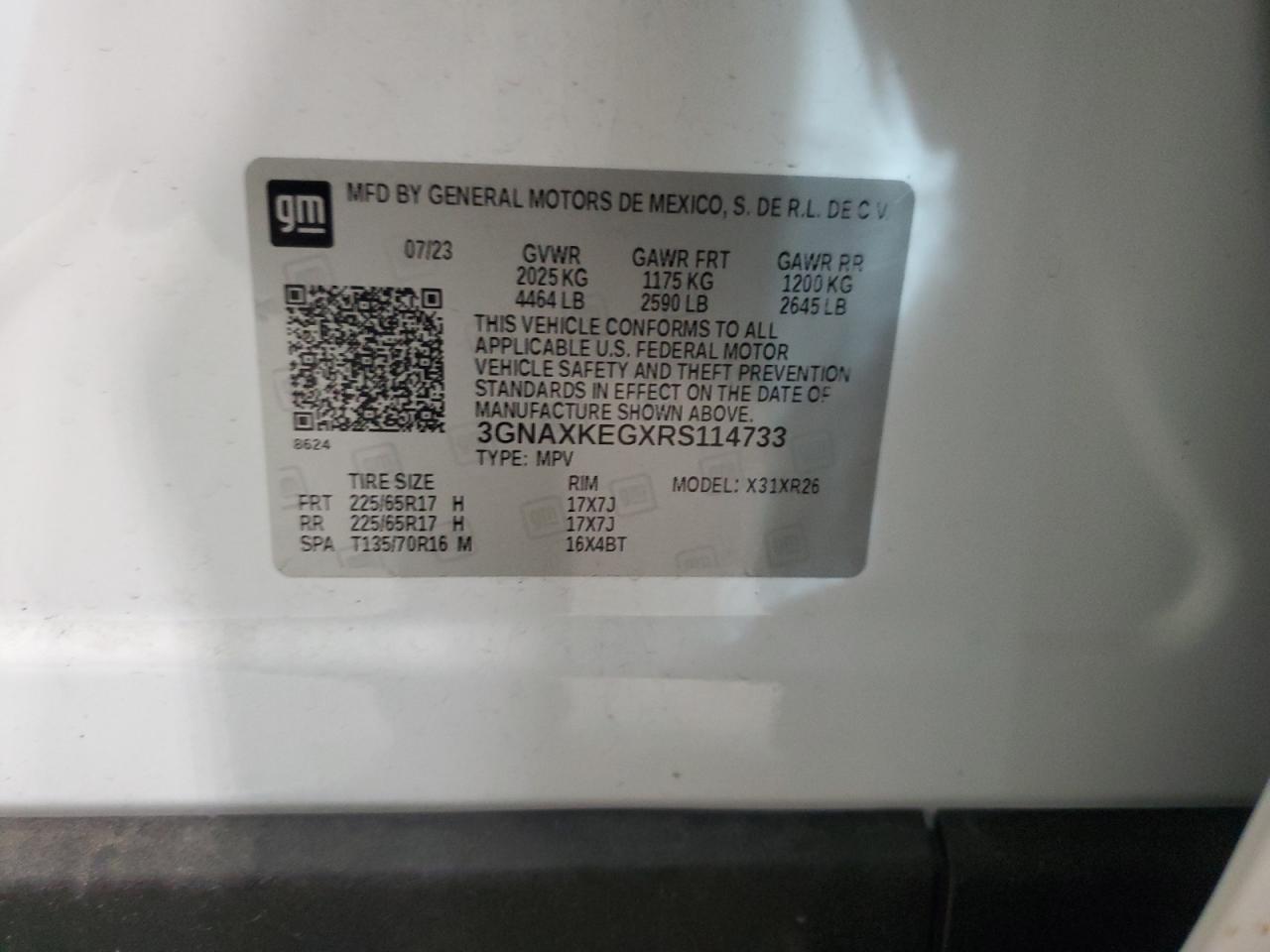 2024 CHEVROLET EQUINOX LT VIN:3GNAXKEGXRS114733