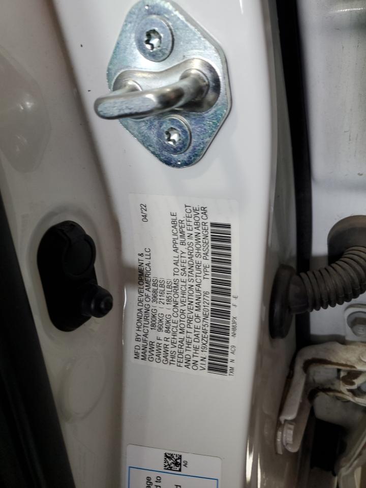 2022 HONDA INSIGHT EX VIN:19XZE4F57NE012776