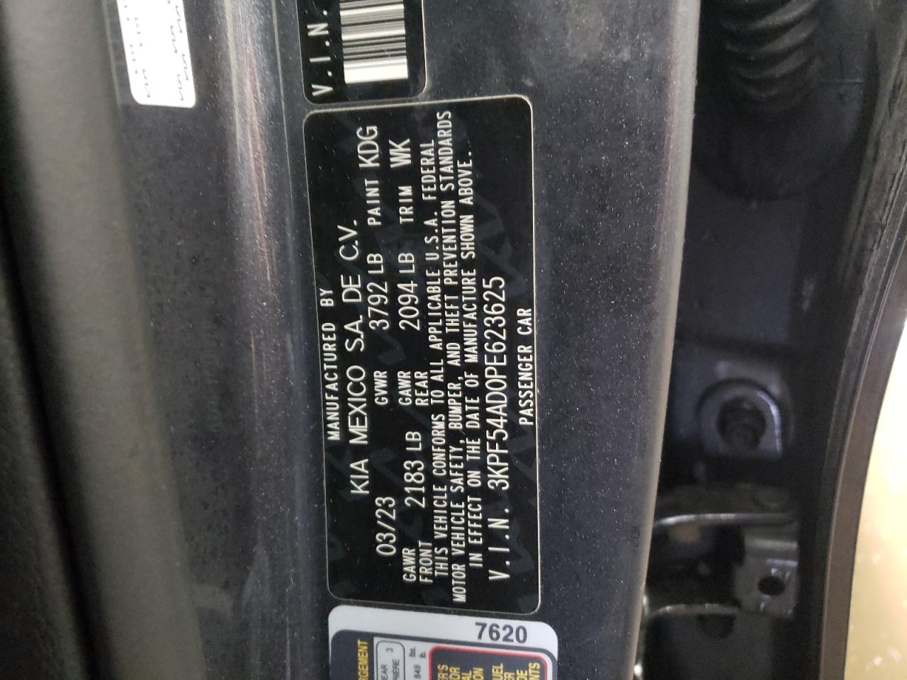 2023 KIA FORTE GT LINE VIN:3KPF54AD0PE623625