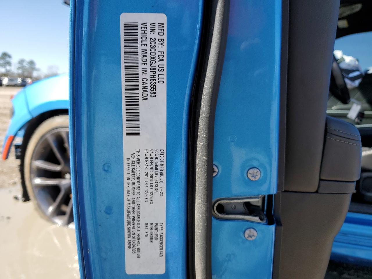 2023 DODGE CHARGER SCAT PACK VIN:2C3CDXGJ8PH635583