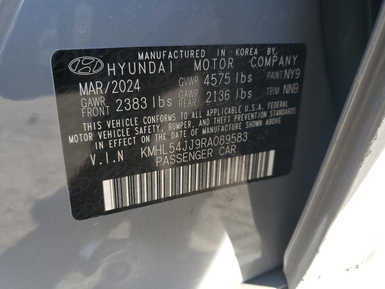 2024 HYUNDAI SONATA HYBRID VIN:KMHL54JJ9RA089583