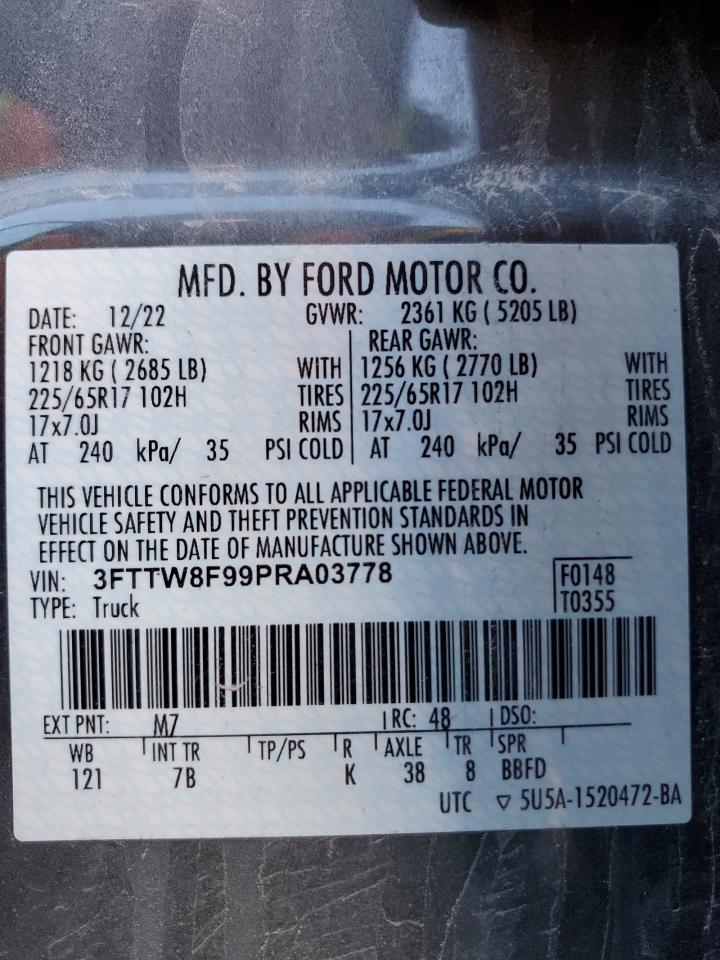 2023 FORD MAVERICK XL VIN:3FTTW8F99PRA03778
