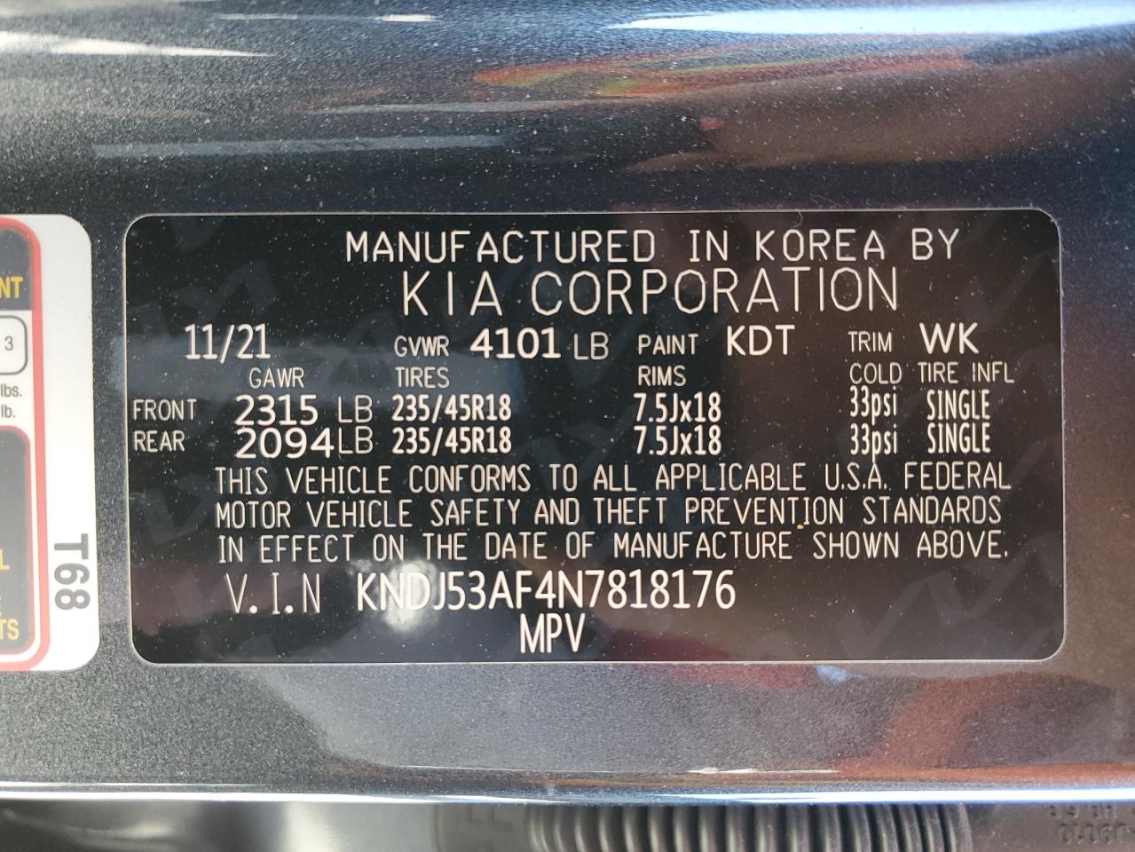 2022 KIA SOUL GT-LINE TURBO VIN:KNDJ53AF4N7818176