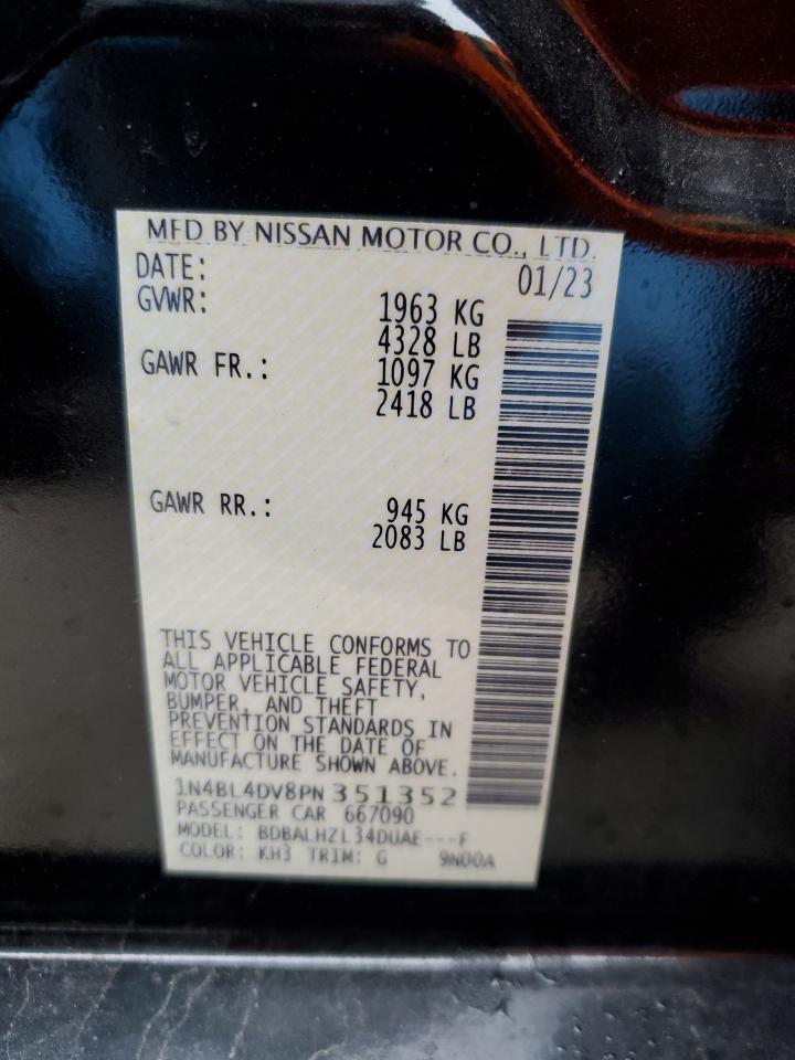 2023 NISSAN ALTIMA SV VIN:1N4BL4DV8PN351352