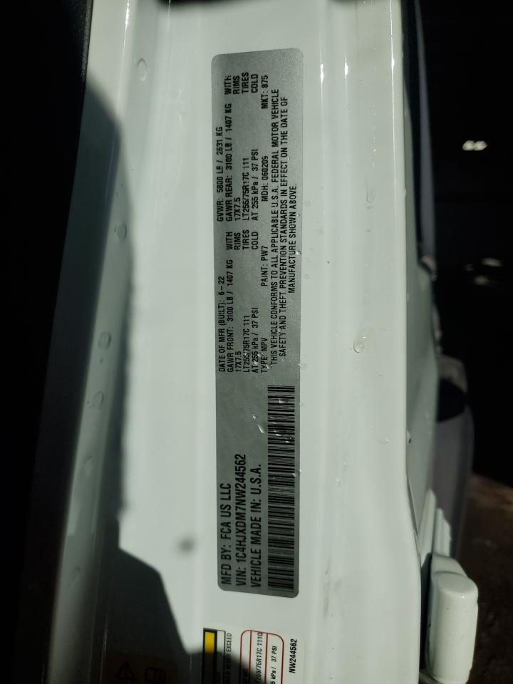 2022 JEEP WRANGLER UNLIMITED SPORT VIN:1C4HJXDM7NW244562