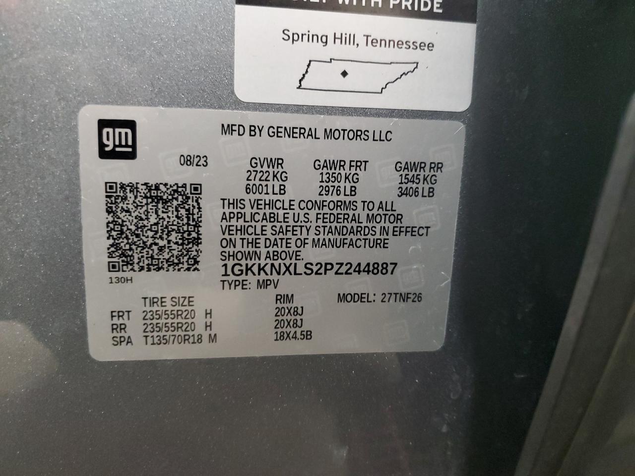2023 GMC ACADIA DENALI VIN:1GKKNXLS2PZ244887