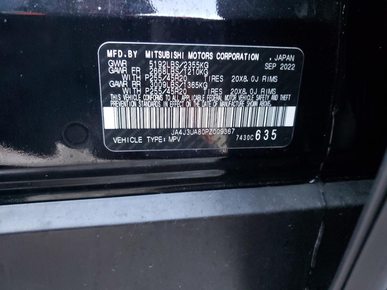 2023 MITSUBISHI OUTLANDER SE VIN:JA4J3UA80PZ009367