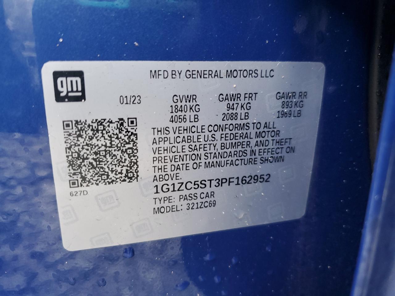 2023 CHEVROLET MALIBU LS VIN:1G1ZC5ST3PF162952