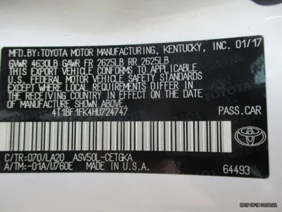 2017 Toyota Camry 4T1BF1FK4HU724747 VIN:4T1BF1FK4HU724747